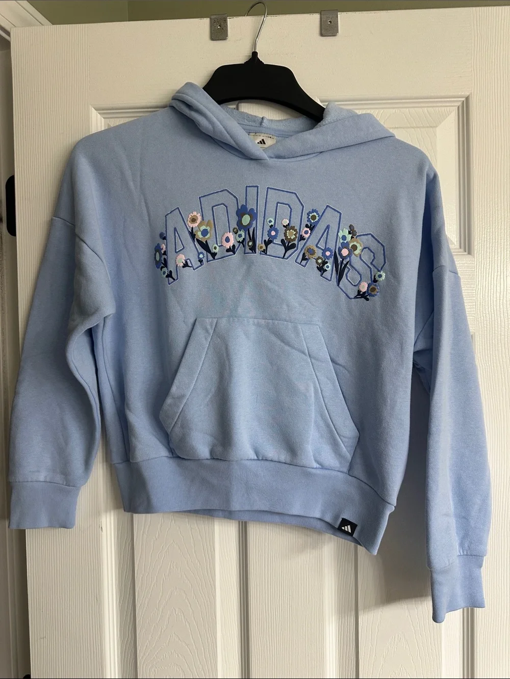 adidas Light Blue Floral Logo Hoodie for Kids